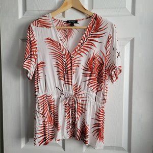 Leaf Print Baby Doll Short Sleeve Top